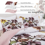 Drucon Floral Quilt Set King 3 Pieces Boho Blush Quilt Coverlet Set Soft Microfiber Lightweight Colorful Floral Quilted Bedsprea
