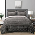 Wongs Bedding Boho Black Grey Comforter Set Queen Size 7 Piece Stripe Gradient Bed In A Bag Bedding Set For All Seasons Reversib