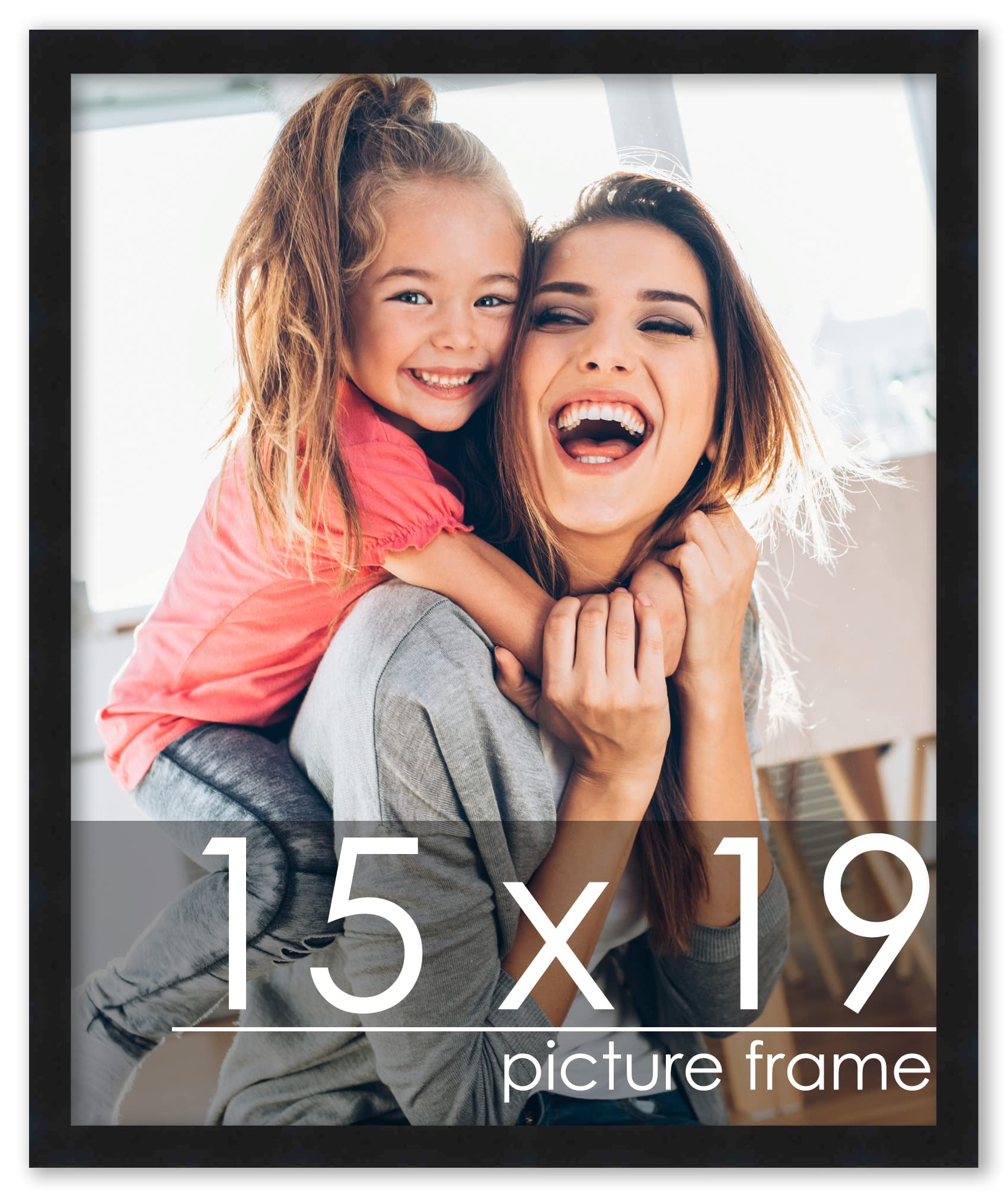 Poster Palooza 15x19 Frame Black Solid Wood Picture Frame | 0.75 Inch Moulding Width | Includes UV Acrylic Plexiglass, Foam Boar