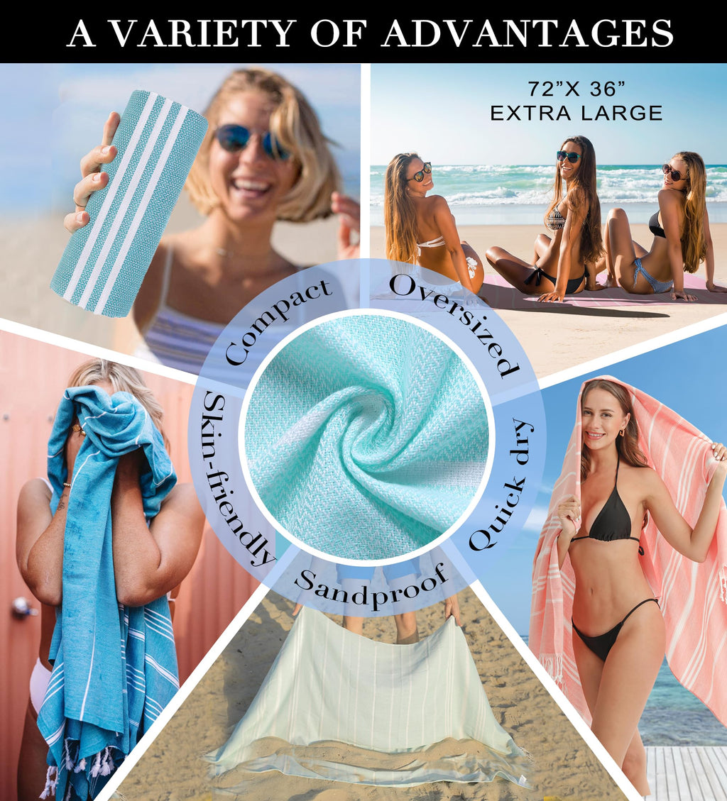 Antfuny 2 Packs Turkish Beach Towels Bathroom Pool Towel Adult Oversized Quick Dry Lightweight No Sand Extra Large Cloud Boho Ba