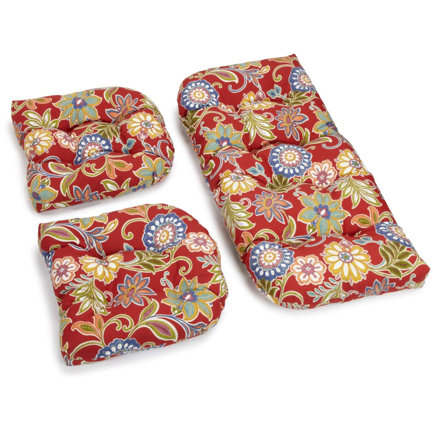 Blazing Needles Outdoor Rounded Back Settee Cushion Set, Alenia Pompeii 3 Count