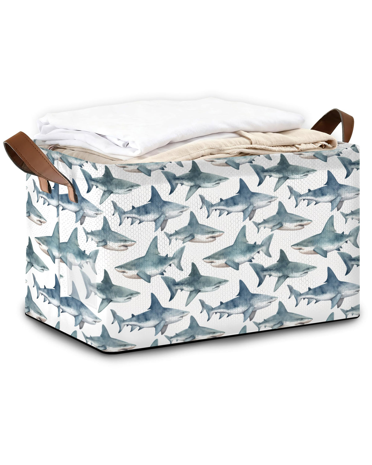 Oeaskly Sharks Fabric Storage Bins with Handles, Oxford Storage Basket for Closet Organization, Foldable Shelf Organizer for Bed