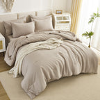 Litanika Comforter California King Size Set Oatmeal - 7 Pieces Bed In A Bag California King Beddding Comforter Sets, Plain Light