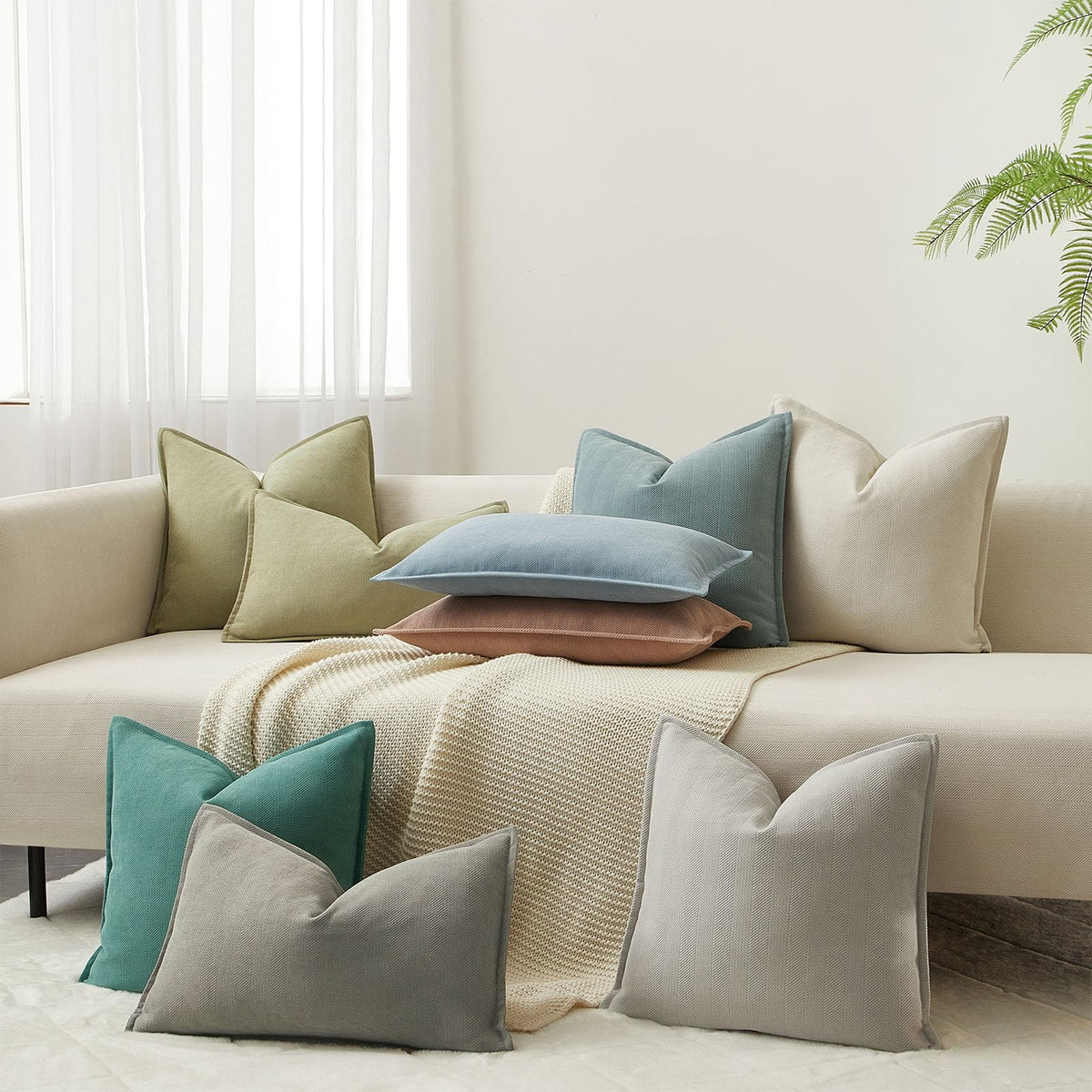 Juspurbet Turquoise Herringbone Textured Throw Pillow Covers 16X16 Inch Set Of 2 For Home Decor Living Room Couch Bed Decorative