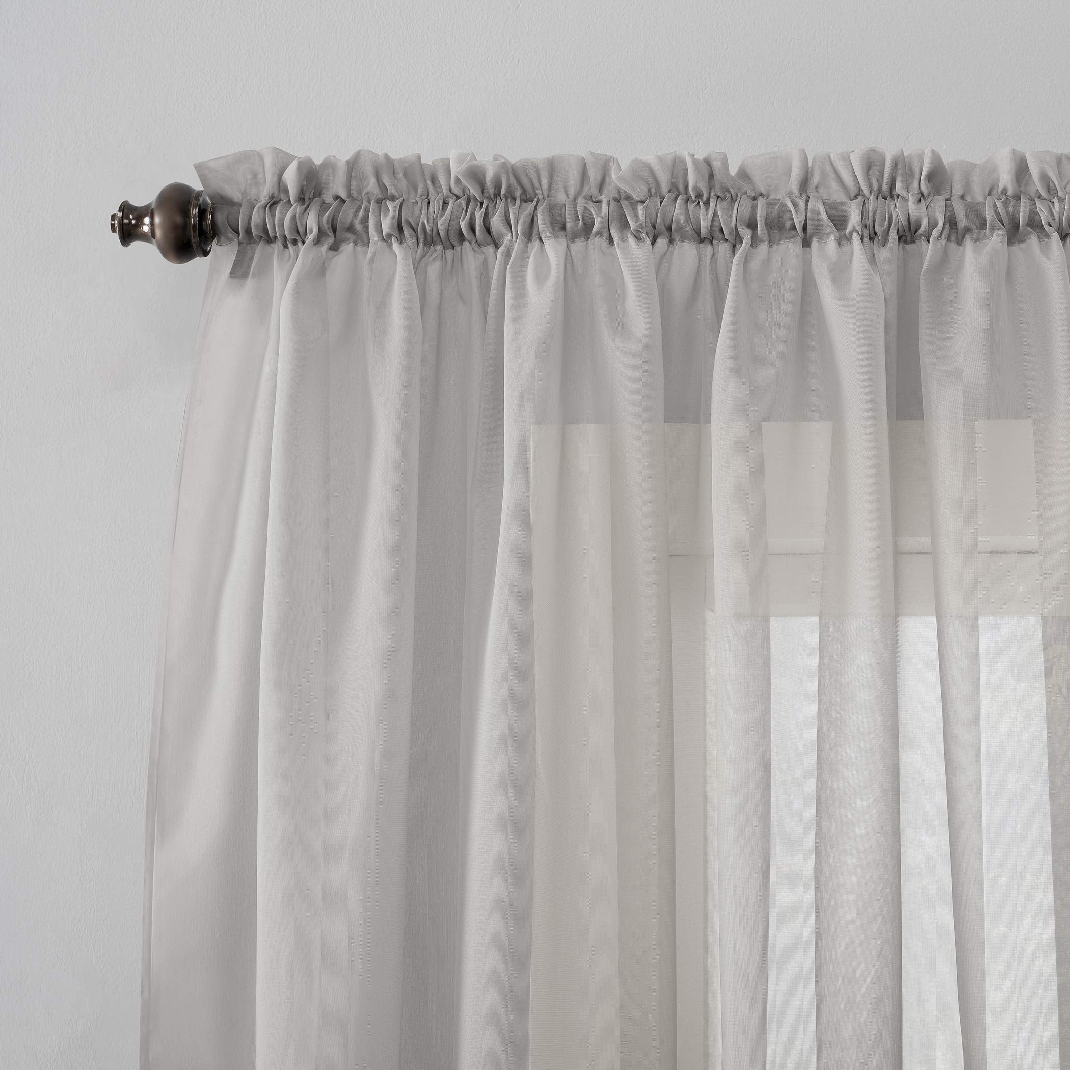 No. 918 Emily Sheer Voile Rod Pocket Curtain Panel, 59'' X 63'', Silver Gray