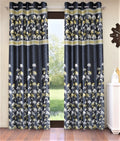 Home Sizzler 2 Piece Flower Border Panel Eyelet Polyester Door Curtains  7 Feet, Grey