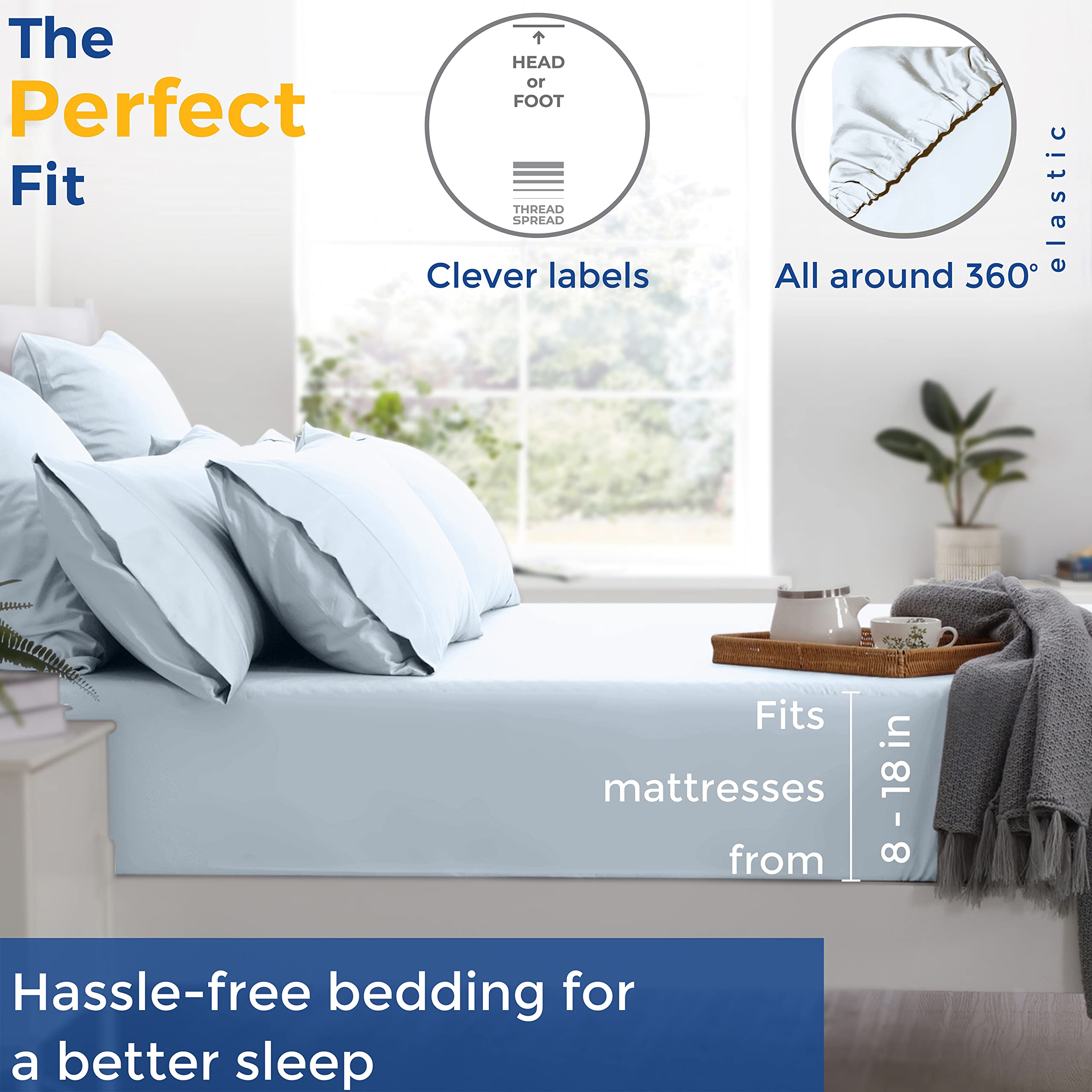 600 Thread Count Egyptian Quality 100% Cotton Sheets Set, Twin Xl Size Bedding Set In Light Blue