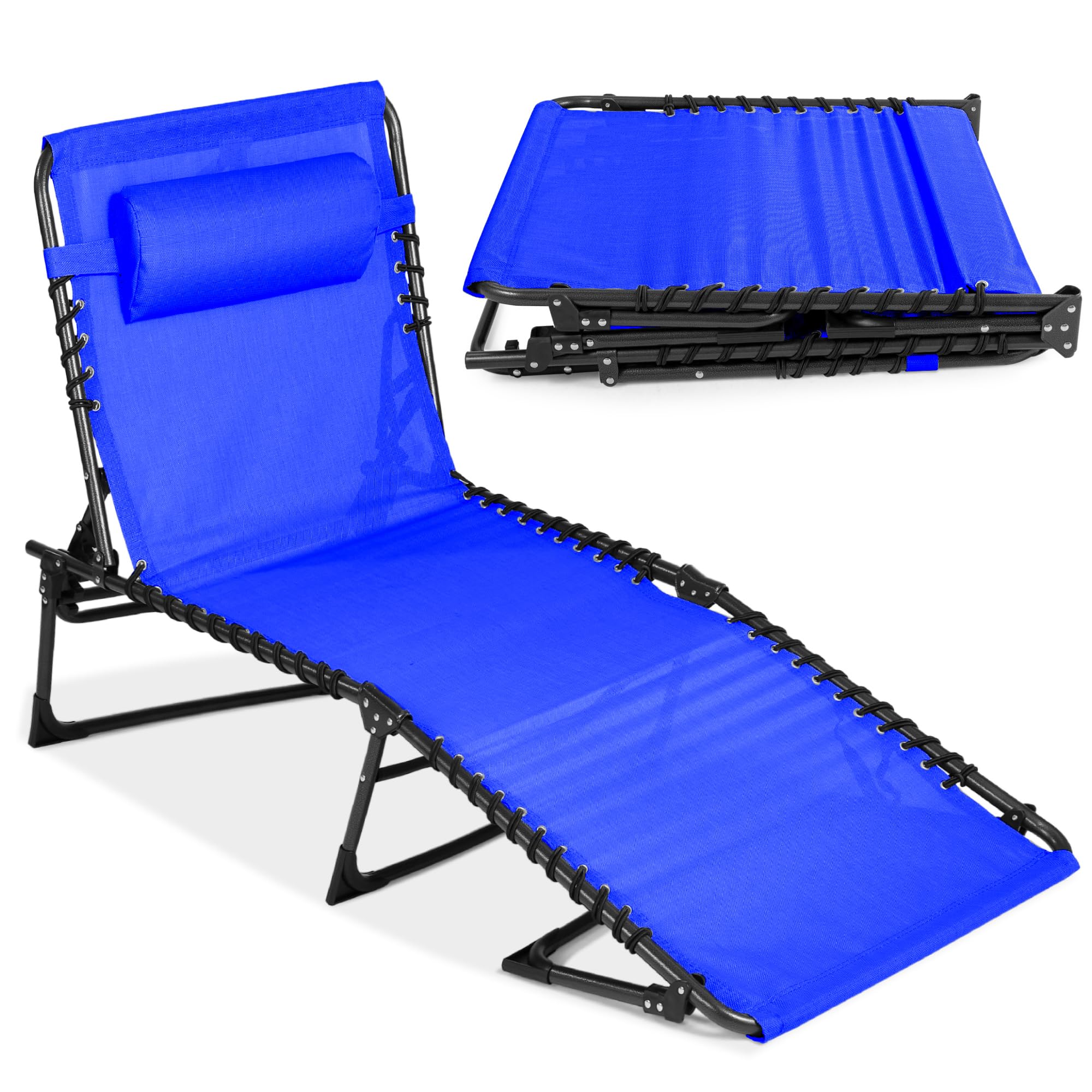 Best Choice Products Patio Chaise Lounge Chair, Portable Outdoor Folding Recliner For Lawn, W/ 8 Positions, Handles, 300Lb Capacity - Resort Blue