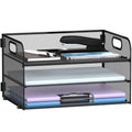 Supeasy 3 Tier Paper Organizer With Handle, Mesh Desk Letter Tray, File Organizer For A4 Folder, Black