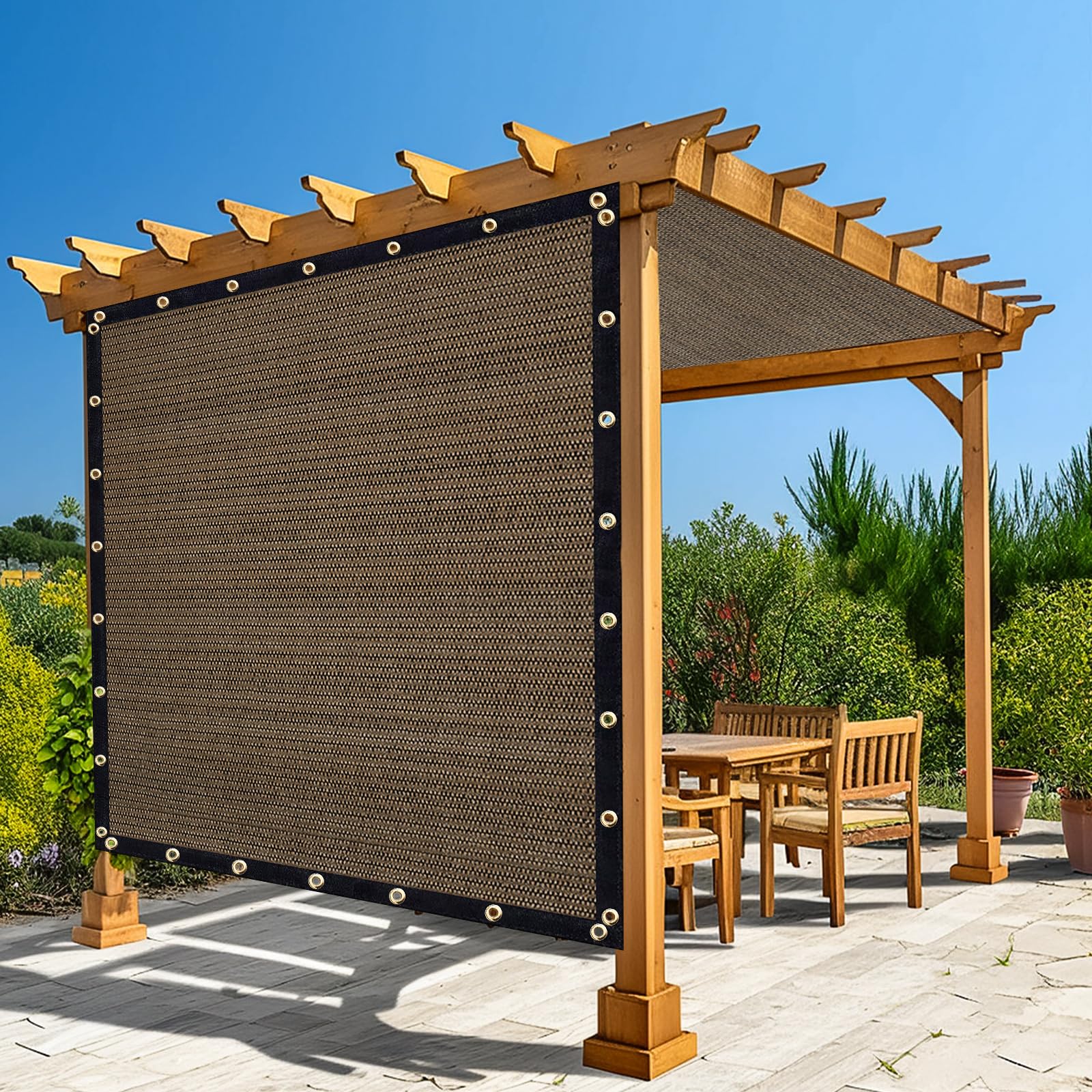 Amagenix 90% Shade Fabric 23'X 23' Mocha Sun Shade Cloth With Brass Grommets For Pergola Replacement Shade Cover Canopy, Heavy D