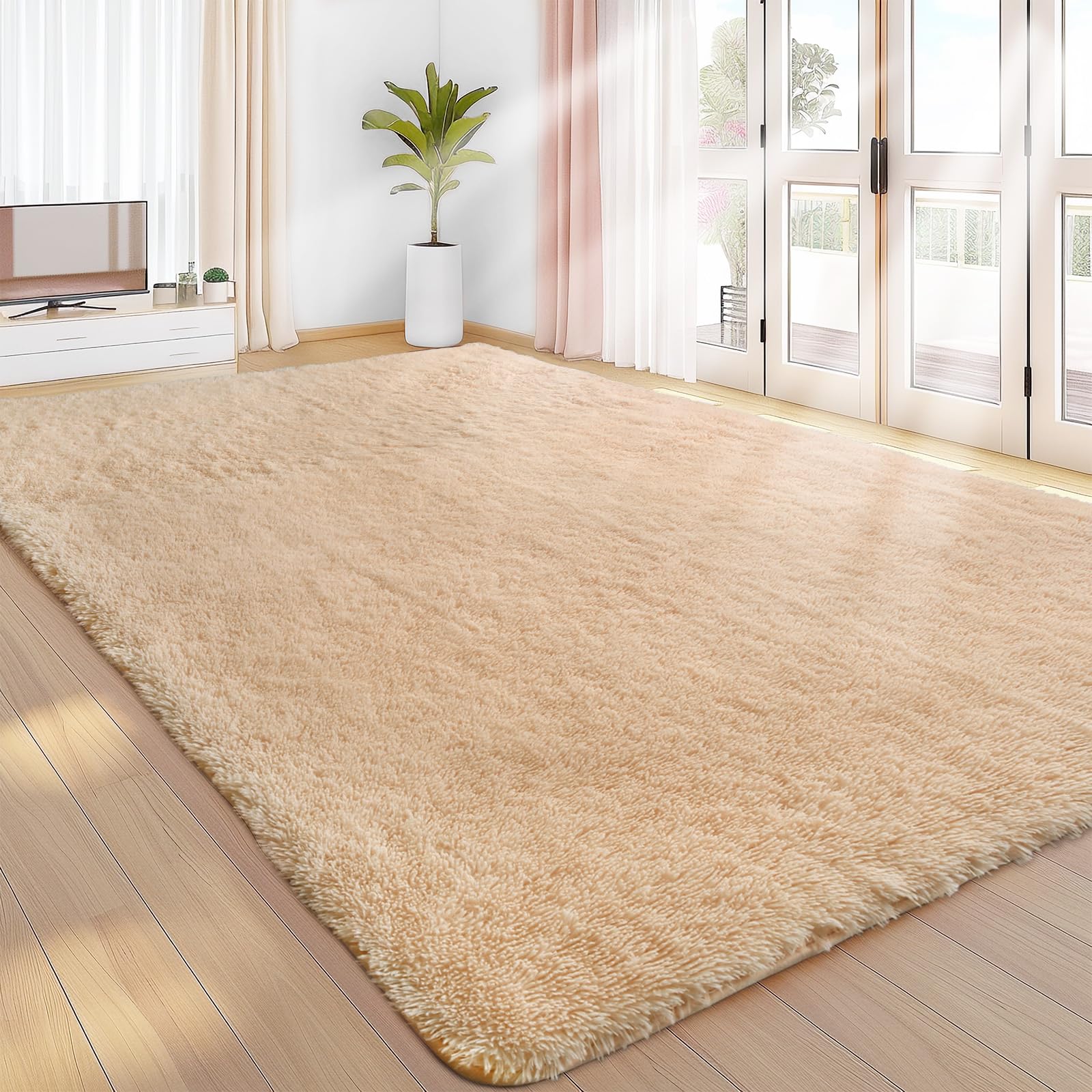 Sour Lemon Area Rugs 9x12 Living Room, Beige Large Area Rug Shag Shaggy Carpet Soft Plush Furry Bedside Rug, Machine Washable Ar