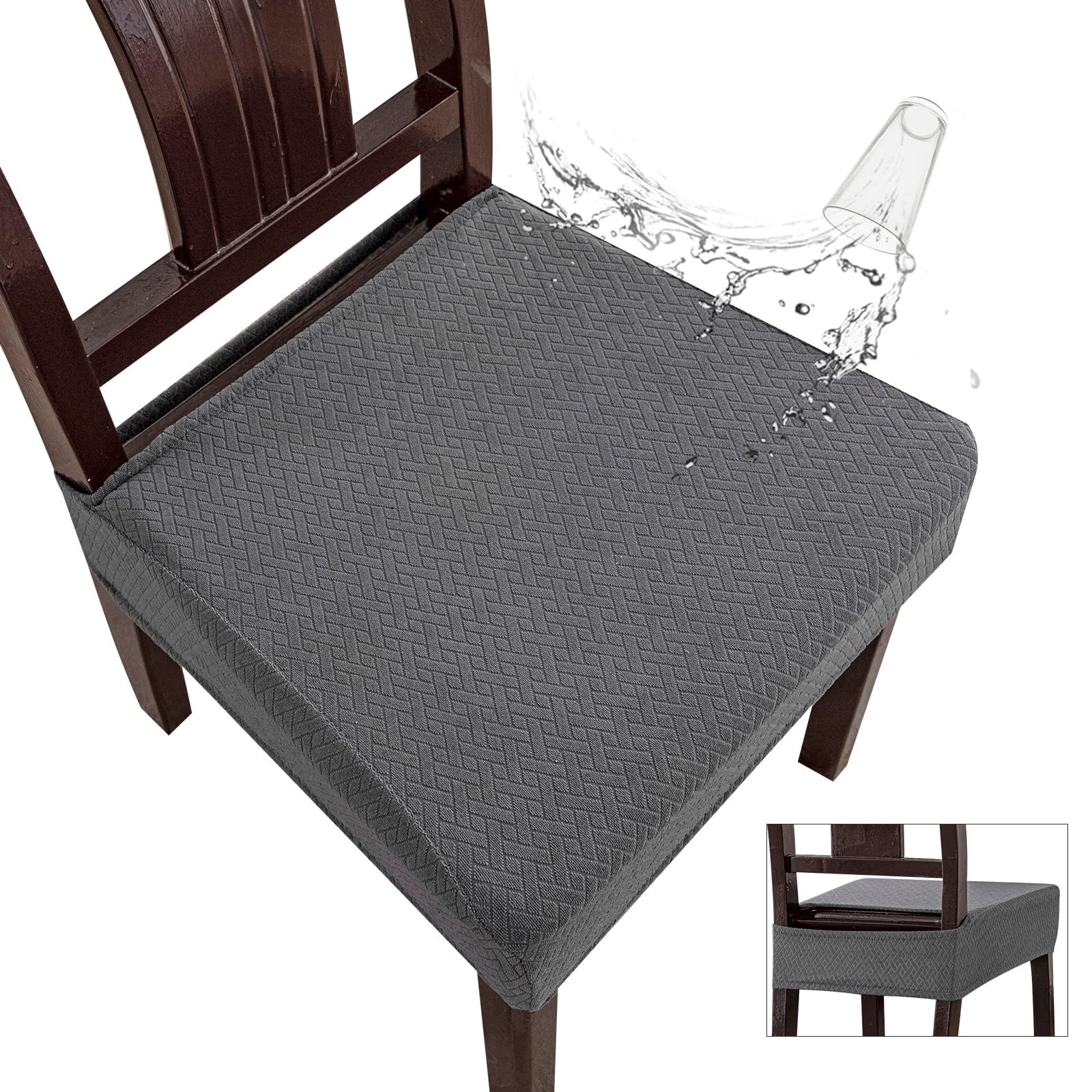 Genina Waterproof Seat Covers For Dining Room Chair Covers Waterproof Dining Chair Covers (6 Pcs-Rear-Gapped, Dark Gray)