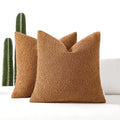 Romandeco Boucle Decorative Throw Pillow Covers For Couch Set Of 2, 18X18 Inches, Tobacco