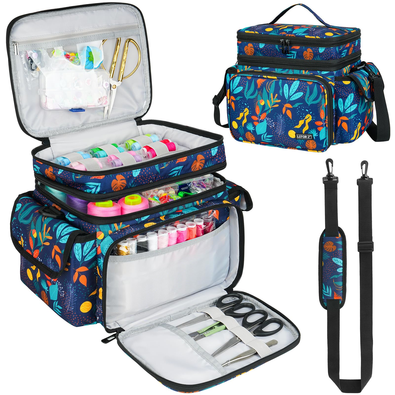 LEFORZ Small Sewing Supplies Organizer(10.5 x 8 x 9inch),Double-Layer Sewing Accessories Storage Bag,Protable Travel Sewing Box 