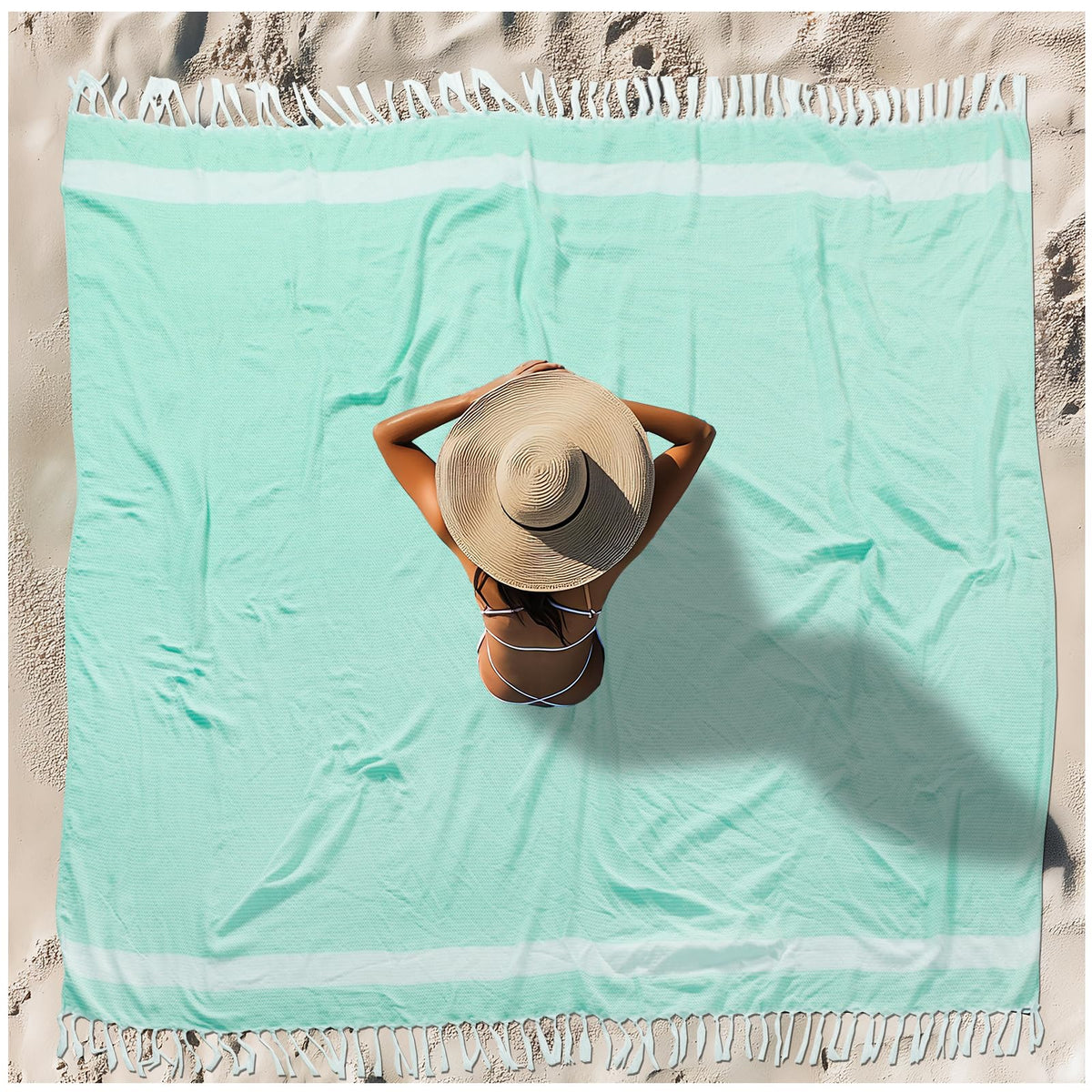 Vikumond Turkish Beach Towel Blanket Oversized 88x82 Inch Quick Dry Aqua