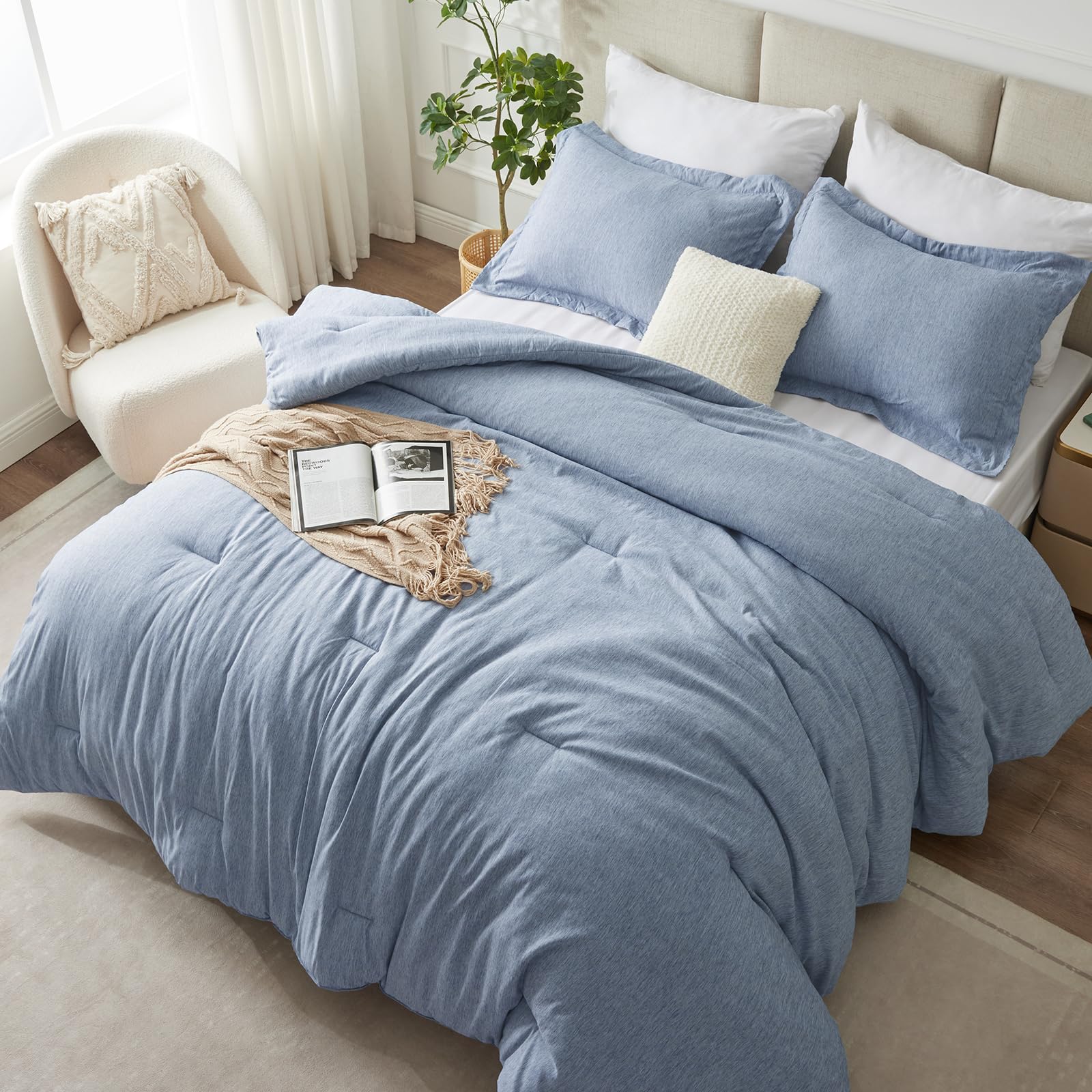 Cozylux Full Size Comforter Set - 3 Pieces Blue Soft Luxury Cationic Dyeing Bedding Comforter For All Season, Breathable Lightweight Fluffy Bed Set With 1 Comforter And 2 Pillow Shams
