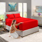 Nestl Split King Sheets Sets For Adjustable Bed - 5 Piece Split King Sheet Set, Double Brushed Split King Sheets, Hotel Luxury Red Sheets, Extra Soft Bedding Sheets & Pillowcases