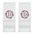 SKL Home Christmas/Winter Wreath Monogram Hand Towel D 2pc Set for Bath/Kitchen/Bar & Gift, White