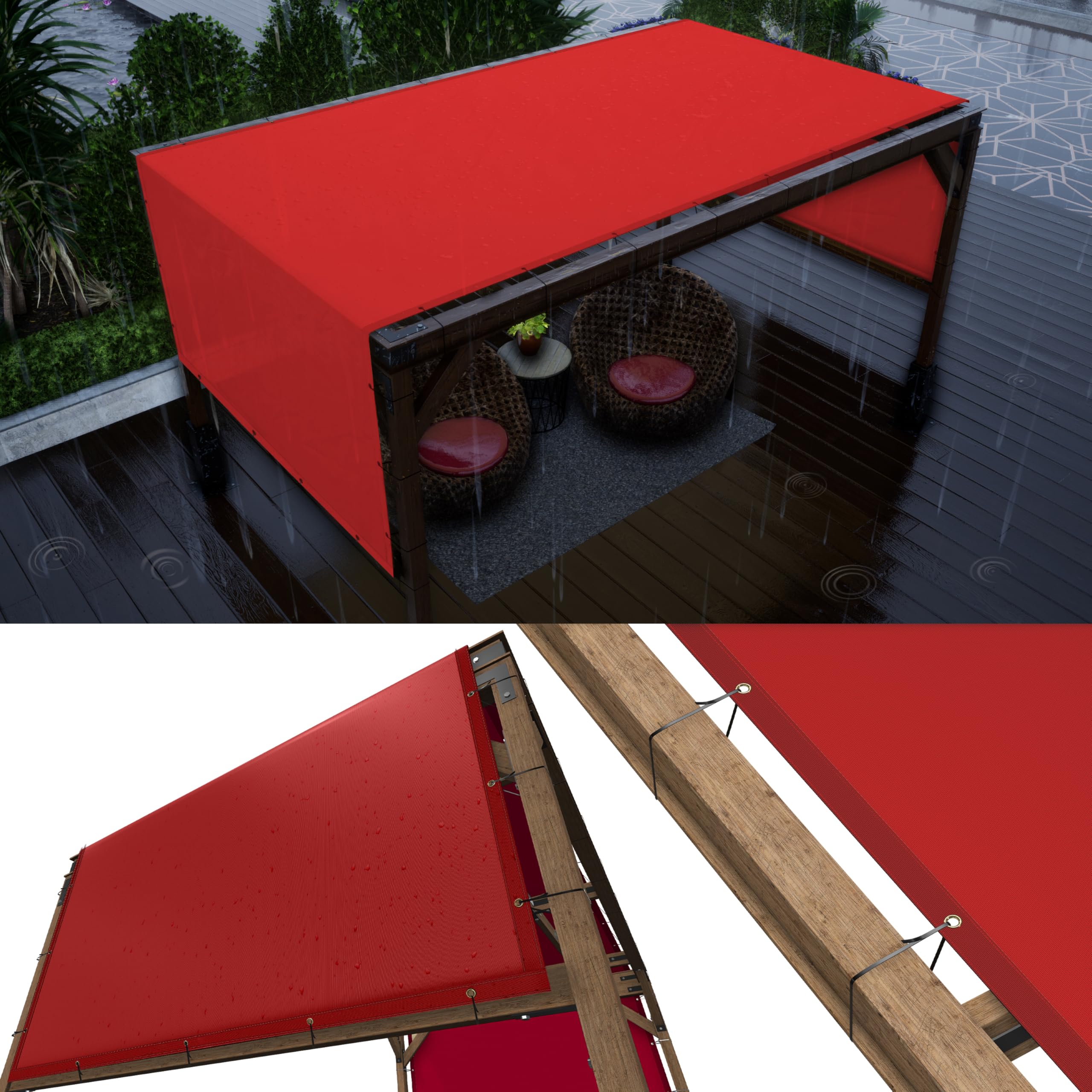 ColourTree 8  x 19  Red Waterproof Pergola Sun Shade Canopy Replacement Cover UPF50, Commercial Grade 260 GSM Cloth for Outdoo