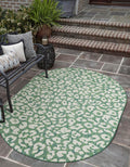 Unique Loom Outdoor Safari Collection Area Rug - Leopard (5 3 x 8 Oval Green Blue/Ivory)