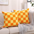 Alysheer Checkered Embroidered Decorative Throw Pillow Covers 18'X 18' Set Of 2, Farmhouse Boho Orange Yellow Plaid Tufted Pat