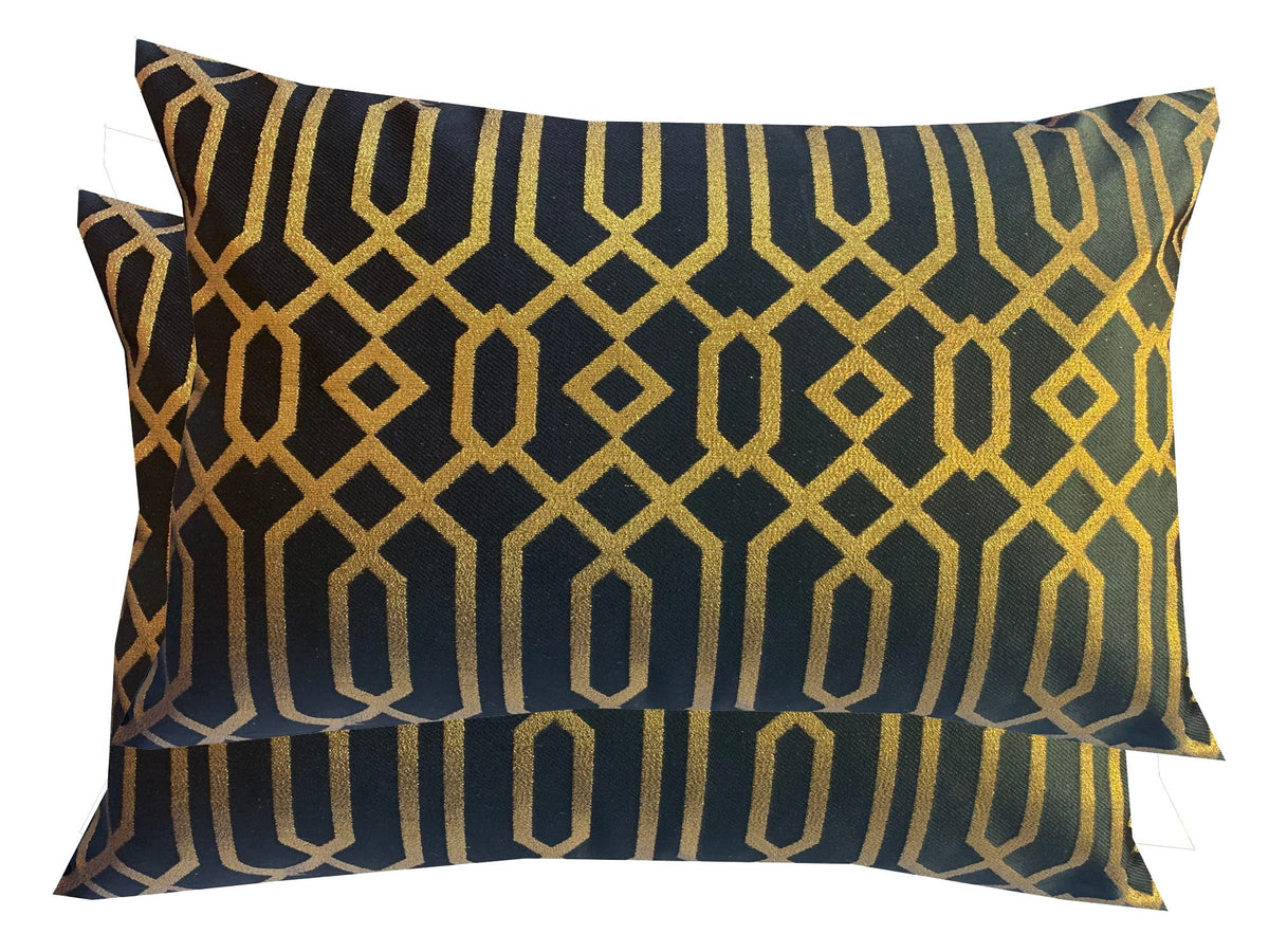 Vireo Jacquard Silk Multi Colour Rectanglar Cushion Cover Set Of 2 Pcs (12X18 Inches)