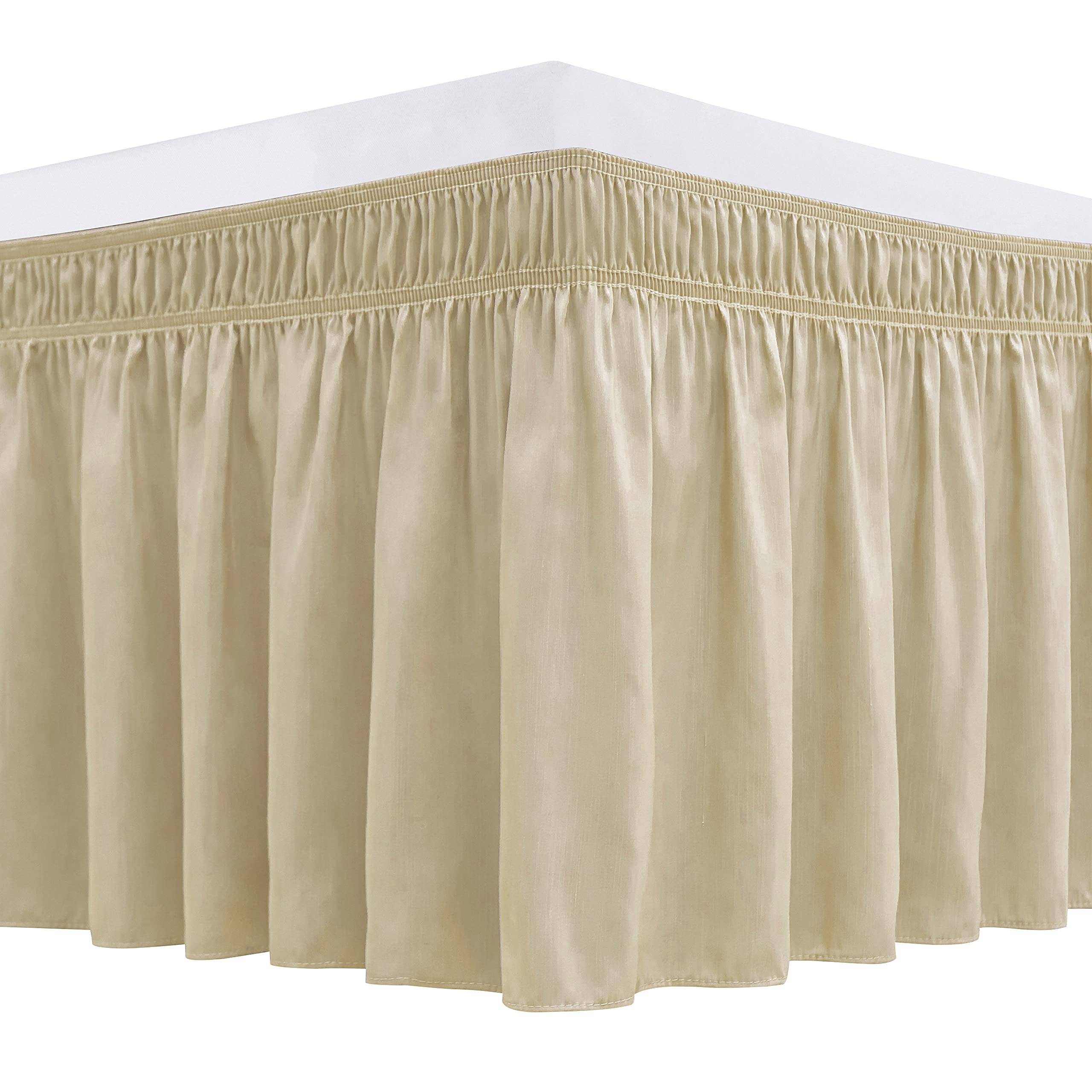 Biscaynebay Wrap Around Bed Skirts For Queen Beds 14' Drop, Sand Adjustable Elastic Dust Ruffles Easy Fit Wrinkle Resistant Sil