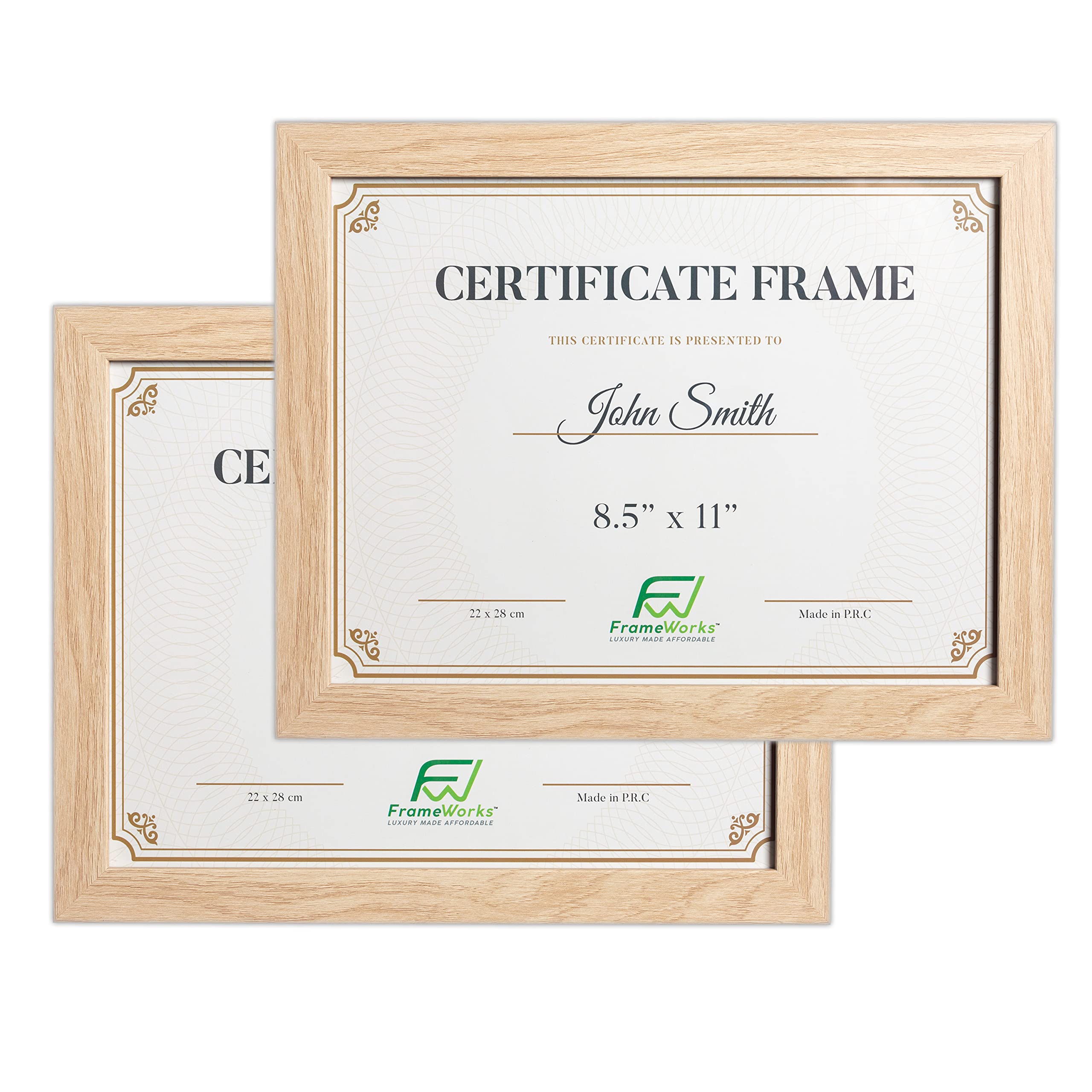 FrameWorks 8.5x11 Classic Wooden Document Frames Tempered Glass/Natural Oak / 2-Pack