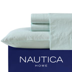 Nautica - Twin Xl Sheet Set, Cotton Percale Bedding Set, Crisp & Cool, Lightweight & Breathable (Penny Pinstripe White, Twin Xl)