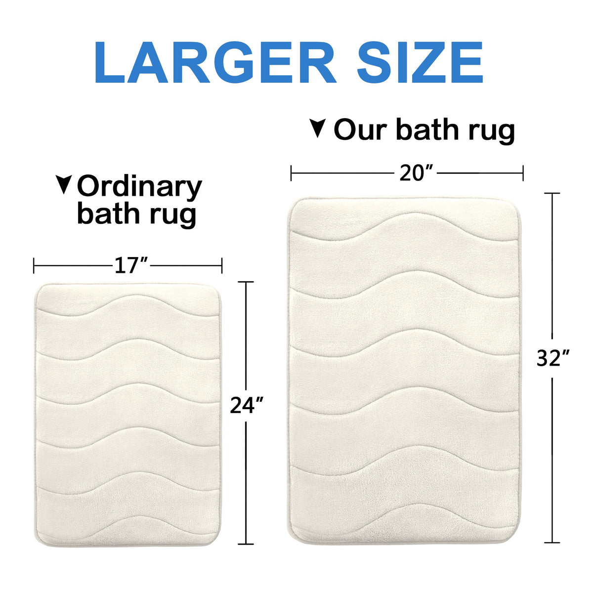 Flamingo P Bath Mat Rug, 20X32 Inches, Ivory White, Memory Foam, Non Slip, Absorbent, Bathroom