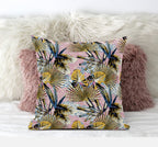 HomeRoots White Light Blue 20â€ Gold Pink Tropical Zippered Suede Throw Pillow
