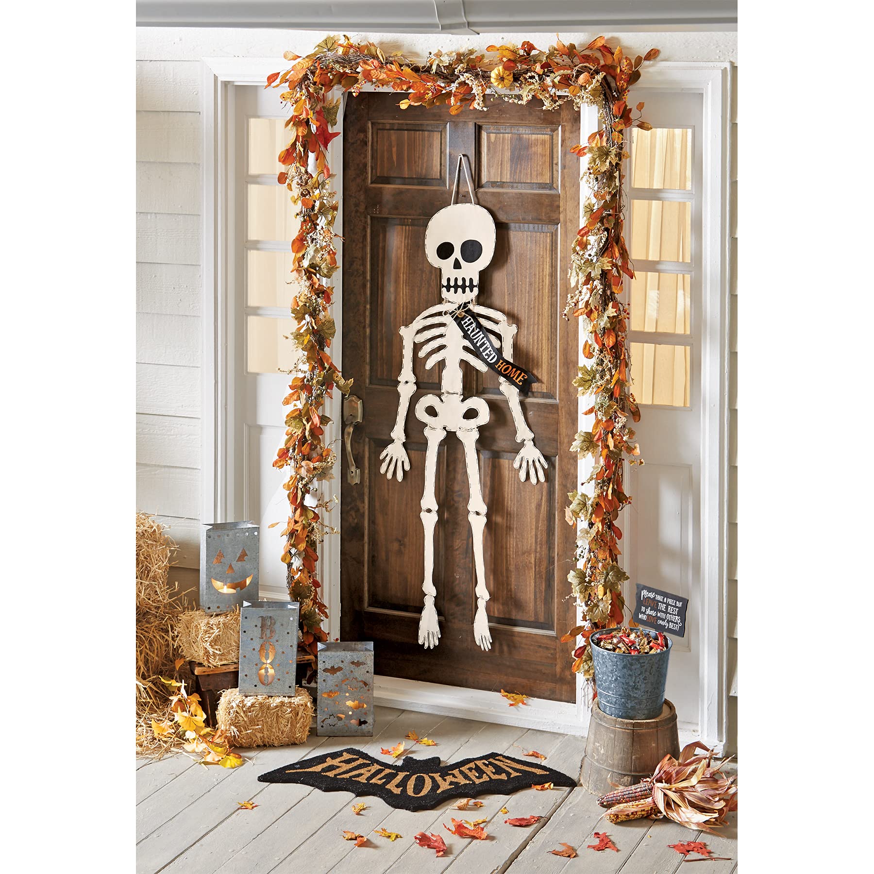Mud Pie Halloween Skeleton Door Hanger, White, 59' X 19'