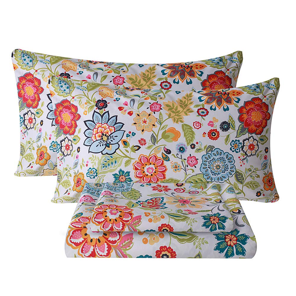 Bedlifes King Sheet Set Microfiber Floral Spring Flower Deep Pocket 4 Piece