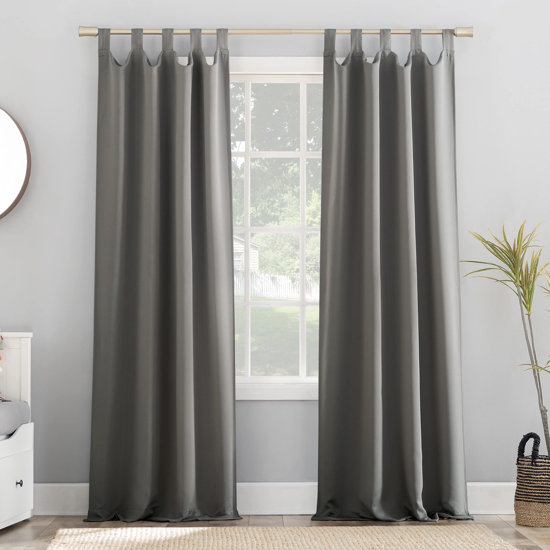 Sun Zero Easton Energy Saving Blackout Tab Top Curtain Panel, 40 x 63, Gray