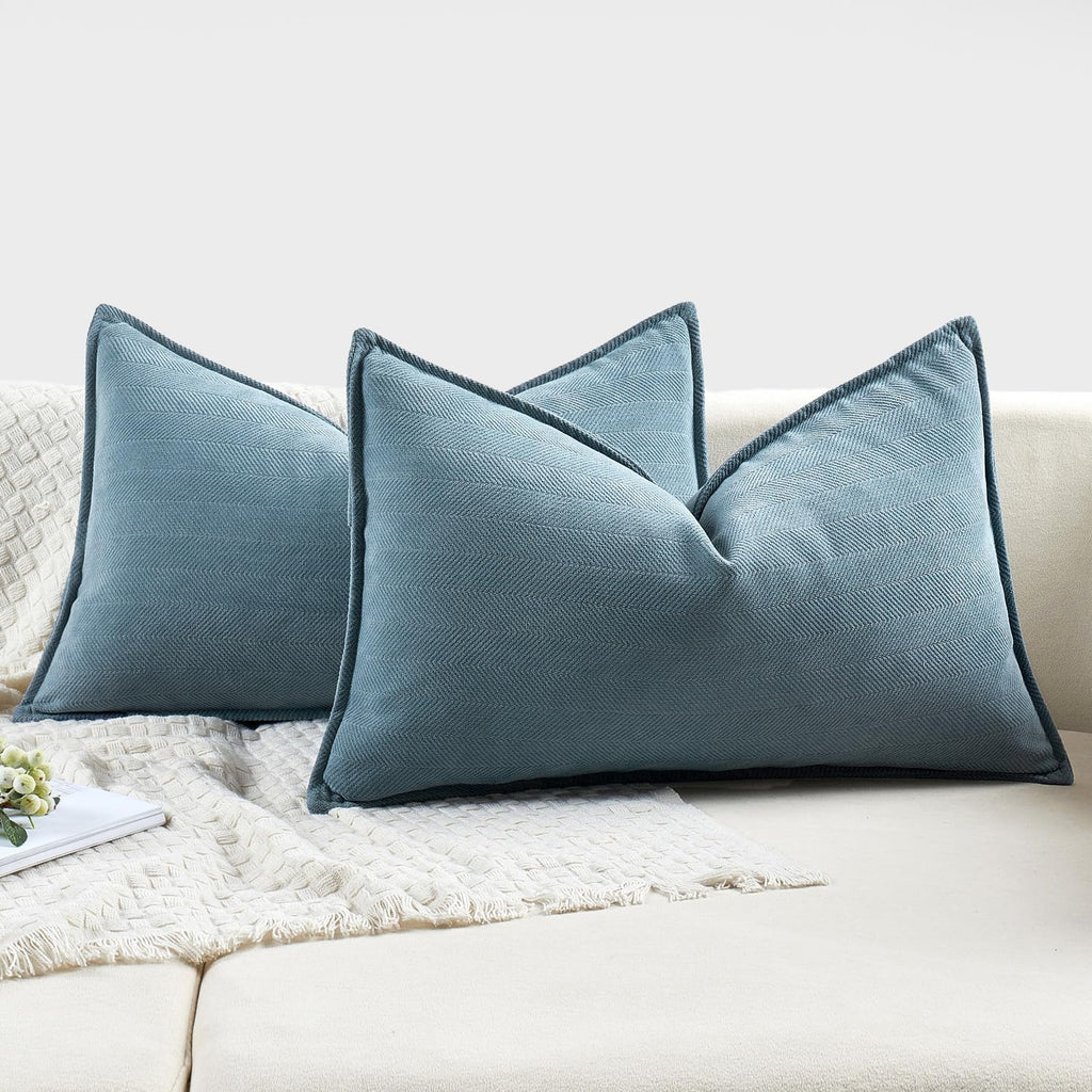 Miulee Pack Of 2 Dusty Blue Decorative Lumbar Pillow Covers 12X20 Inch Soft Chenille Luxurious Couch Throw Pillows Farmhouse Cushion Covers With Elegant Design For Sofa Bedroom Living Room Home Decor
