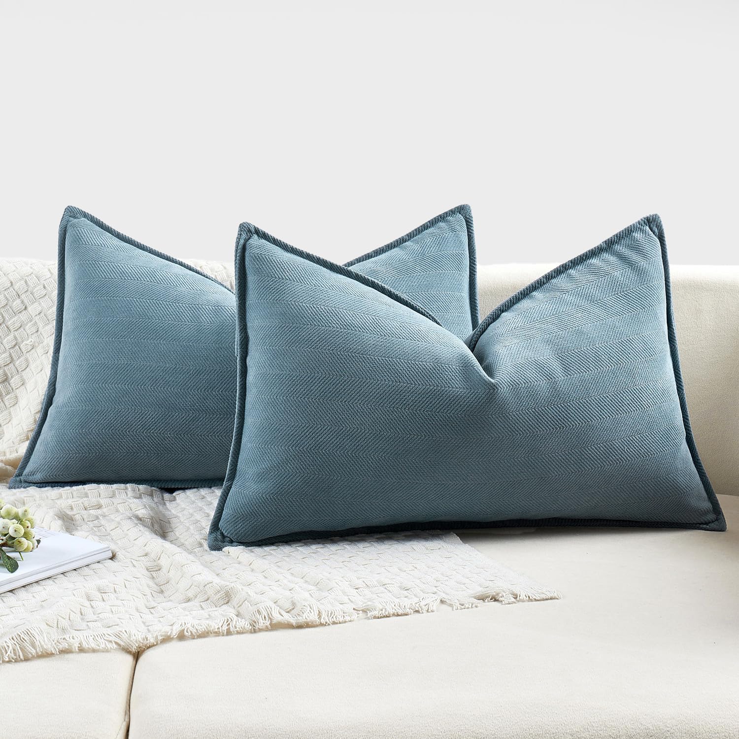 Miulee Pack Of 2 Dusty Blue Decorative Lumbar Pillow Covers 12X20 Inch Soft Chenille Luxurious Couch Throw Pillows Farmhouse Cushion Covers With Elegant Design For Sofa Bedroom Living Room Home Decor