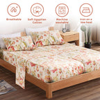 Qsh 100% Egyptian Cotton Floral Sheets For Split King Size Bed, Red Yellow Flowers Plant Pattern Botanical Printed Bedding Deep