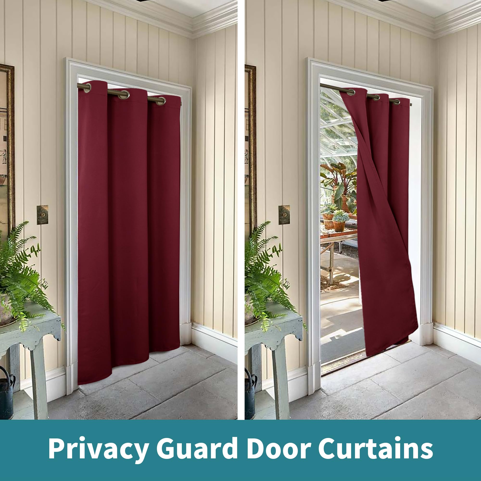 Bgment Burgundy Door Curtain 80 Inch Length For Doorway, Bedroom Closet Curtain, Privacy Thermal Insulated Blackout Grommet Room Divider For Room Separation, 1 Panel, 34 Inch Wide