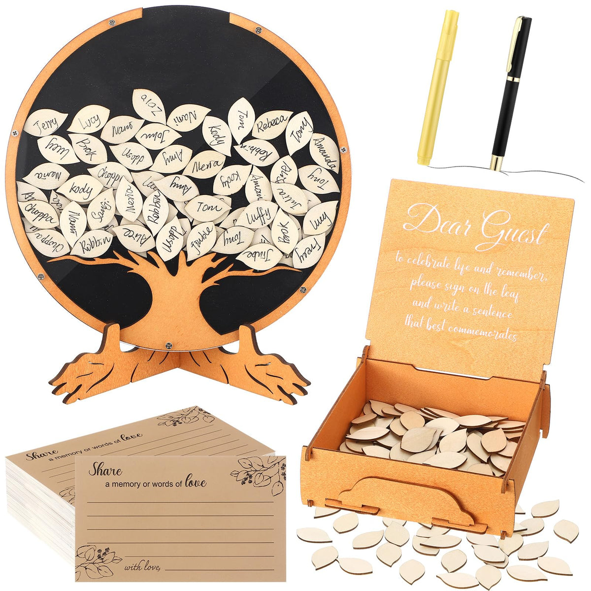 Engrowtic Wooden Funeral Guest Book Set for Memorial Service Celebration of Life Decorations Loving Memory Guestbook Included Sh