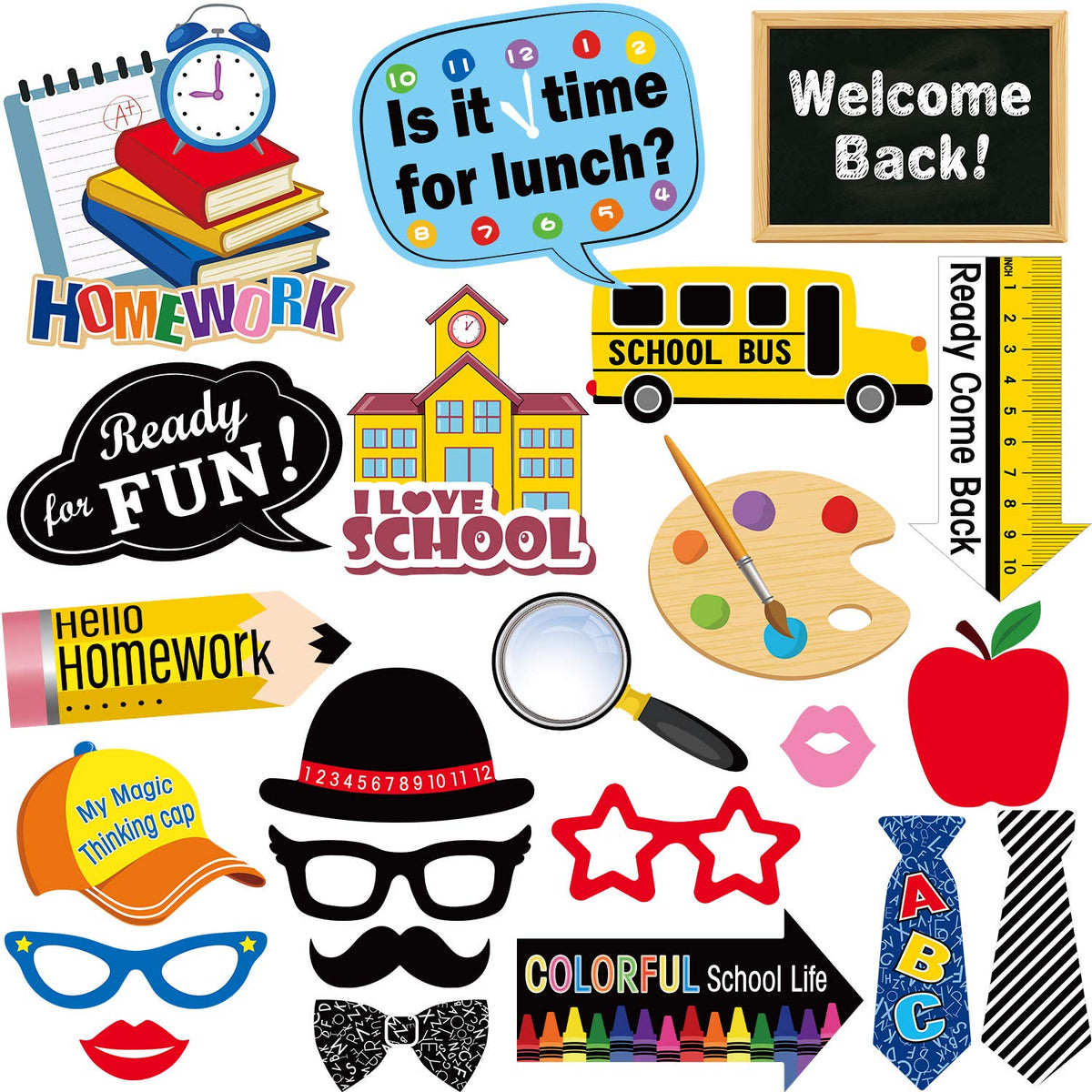 24 Sets Back to School Photo Booth Props Kit - First Day of School Camera Props Kit Party Supplies for Kids and Adults