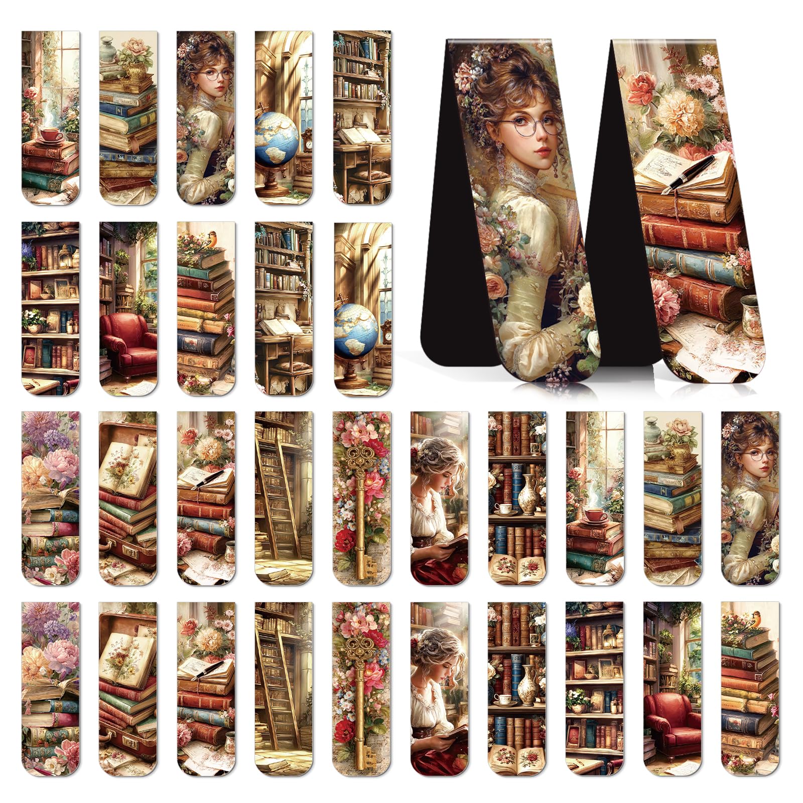 Secret Library Magnetic Bookmark Gifts - Cosmisun 30 Pcs Vintage Library Magnetic Bookmarks Dark Academia Book Marks Page Magnet