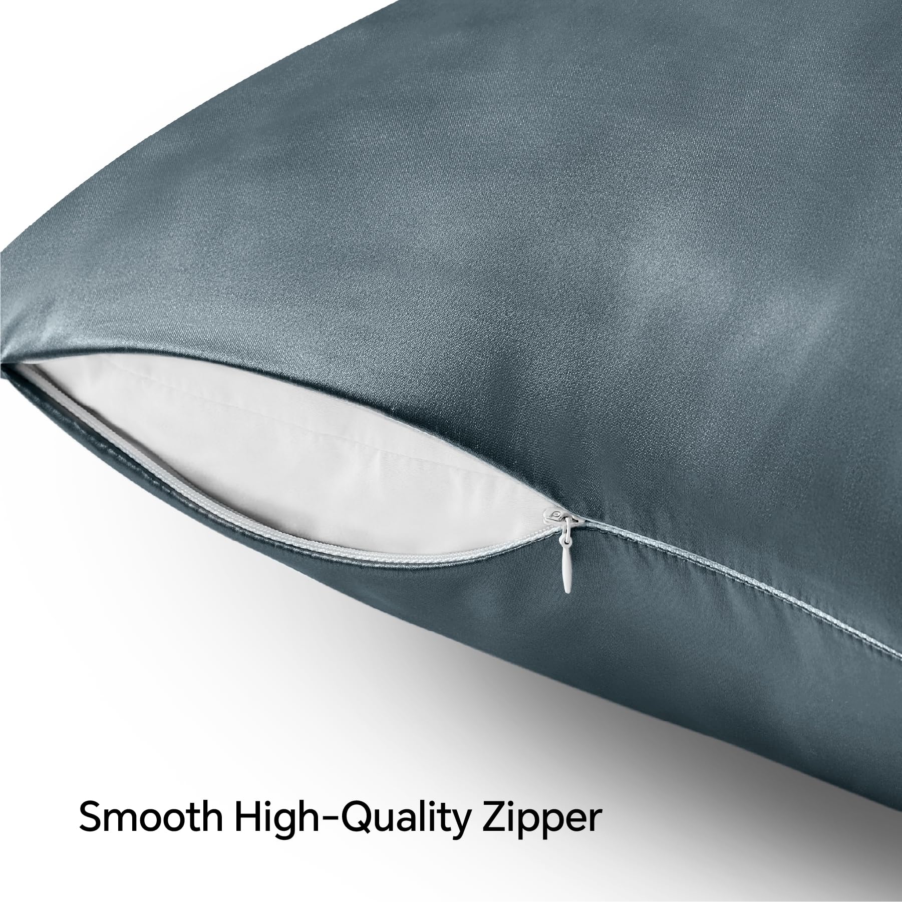 Bedelite Satin Pillowcase With Zipper, Space Grey Pillow Cases Queen Size Set Of 2, Super Soft And Cooling Similar To Silk Pillo