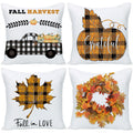 18x18 Fall Pillow Cover Set of 4 Harvest Buffalo Plaid Wreath Pumpkin Maple Leaves Truck Throw Pillows Cases Thanksgiving Hallow