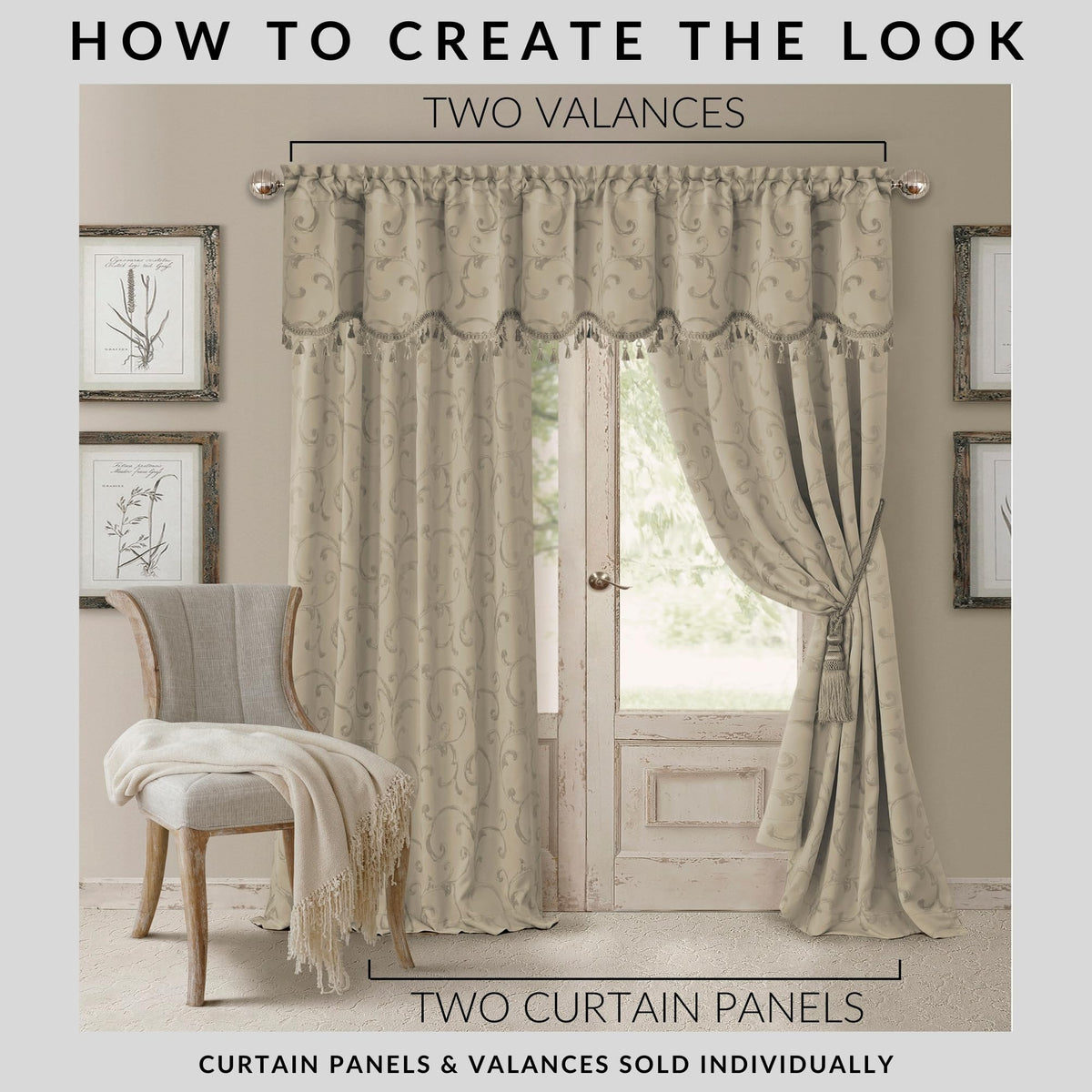 Elrene Home Fashions Mia Jacquard Scroll Blackout Window Curtain, 52'' X 84'' (1 Panel), Natural