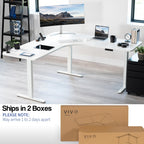 Vivo Electric Height Adjustable 71 X 71 Inch Curved Corner Stand Up Desk, White Table Top, White Frame, Memory Controller, L-Shaped Workstation, E3C Series, Desk-Kit-E3Cww