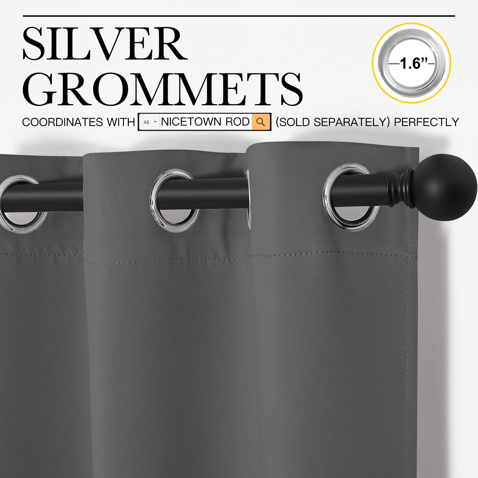 Nicetown Grey Blackout Curtain 57 Inch Long, 55 Inches Width, 1 Panel, Thermal Insulated Window Treatment With Grommet Room Darkening Thermal Insulated Panel For Bedroom/Living Room