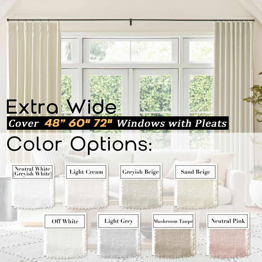 Shineland Beige Blackout Curtains 96 Inches Long For Farmhouse Living Room,Light Blocking Linen Pinch Pleated Shabby Chic Curtains For Bedroom Farm House 2 Panels Set