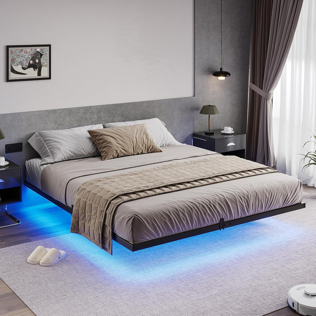 Hasuit Floating Bed Frame Queen Size With Led Lights, Metal Platform Queen Bed, No Box Spring Needed, Easy To Assemble (Queen)
