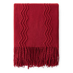 Miulee Christmas Burgundy Red Knitted Throw Blanket For Couch Textured Knit Blanket With Tassels Cozy Woven Boho Bed Blanket For Sofa Bed Chair Acrylic Wave Pattern 50'X60'