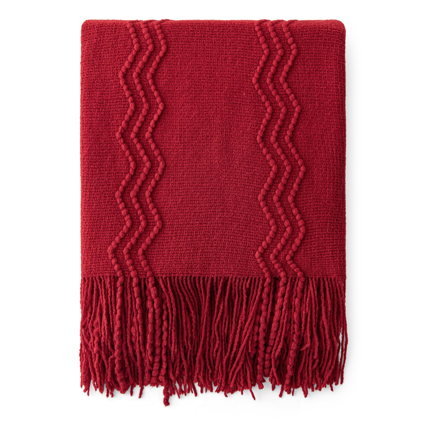 Miulee Christmas Burgundy Red Knitted Throw Blanket For Couch Textured Knit Blanket With Tassels Cozy Woven Boho Bed Blanket For Sofa Bed Chair Acrylic Wave Pattern 50'X60'